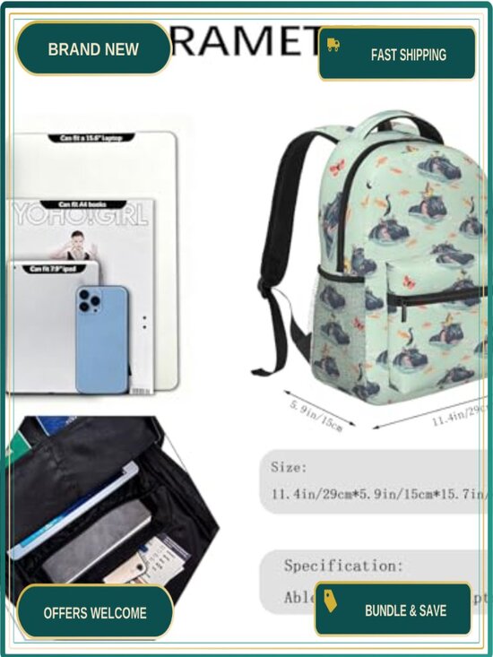 Lightweight Polyester Laptop Backpack Padded Straps for School Travel Hiking
